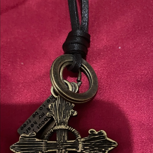 Hand Crafted Black and Gold Cross Necklace - Picture 9 of 9